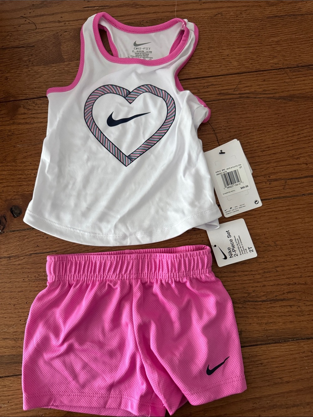 Nike White & Pink Heart Tank and Pink Shorts Set
